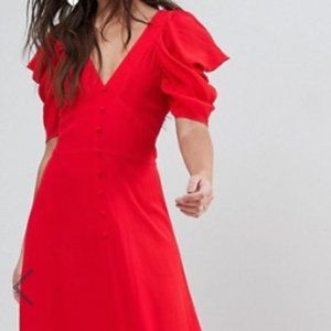 ASOS | Short Sleeve Button Red Maxi Dress | NWT